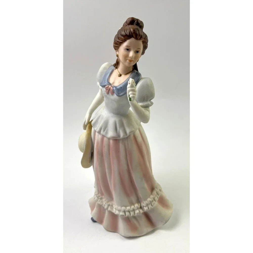 Vintage Homco 1452 VICTORIAN LADY IN PINK AND BLUE DRESS AND STRAW HAT FIGURINE